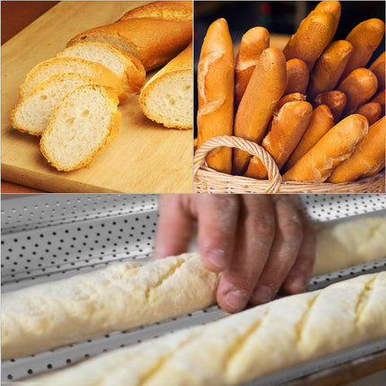 2 Pack Nonstick Perorated Baguette Pan 15" x 13" or rench Bread Baking 4 Wave Loaves Loa Bake Mold Oven Toaster Pan (Silver)