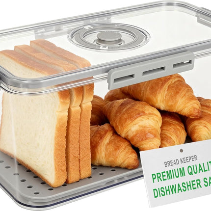 Plastic Bread Box or Kitchen Countertop, Airtight Bread Storage Container or Homemade Bread, Toast, Loa, Bagel, Donut and Cookies, Time Recording Bread Keeper, Dishwasher Sae