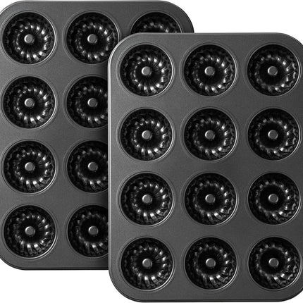 Mini luted Tube Cake Pan, 12 Cavity Baking Pan, Non-stick Baking Mold or Cupcakes, Donuts, Cornbread, Brownies, Jellies, Set o 2
