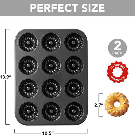 Mini luted Tube Cake Pan, 12 Cavity Baking Pan, Non-stick Baking Mold or Cupcakes, Donuts, Cornbread, Brownies, Jellies, Set o 2