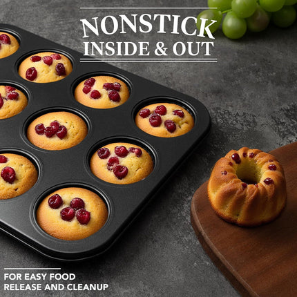 Mini luted Tube Cake Pan, 12 Cavity Baking Pan, Non-stick Baking Mold or Cupcakes, Donuts, Cornbread, Brownies, Jellies, Set o 2