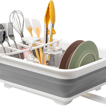 Collapsible Dish Drying Rack, Pop Up Dinnerware Drainer, Portable Plate Organizer or Kitchen RV Campers Travel Trailer, Space Saving Kitchen Storage Tray