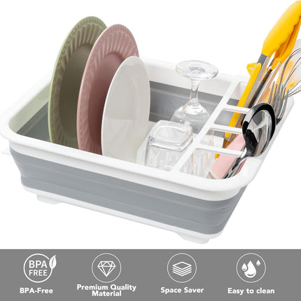 Collapsible Dish Drying Rack, Pop Up Dinnerware Drainer, Portable Plate Organizer or Kitchen RV Campers Travel Trailer, Space Saving Kitchen Storage Tray