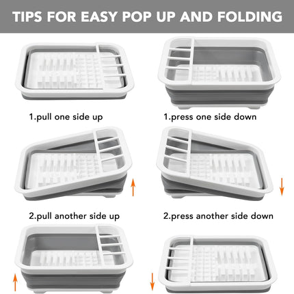 Collapsible Dish Drying Rack, Pop Up Dinnerware Drainer, Portable Plate Organizer or Kitchen RV Campers Travel Trailer, Space Saving Kitchen Storage Tray