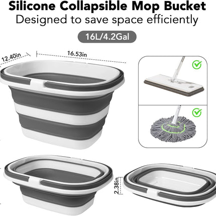 Large Collapsible Mop Bucket, 16L(4.2 Gallon) Plastic Bucket or House Cleaning, Car Washing, Silicone Cleaning Supplier Organizer, Portable Basket with Handle or Laundry Storage, RV Camping, ishing