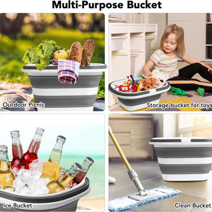 Large Collapsible Mop Bucket, 16L(4.2 Gallon) Plastic Bucket or House Cleaning, Car Washing, Silicone Cleaning Supplier Organizer, Portable Basket with Handle or Laundry Storage, RV Camping, ishing