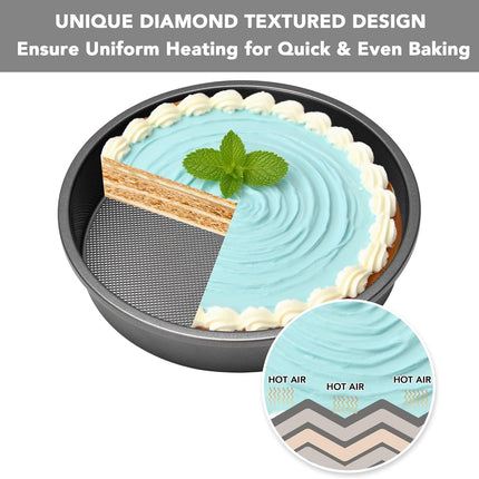 9" Round Cake Pan Set o 2, 0.8mm Thick Heavy Duty Bakeware or Tiered & Layered Cakes, Nonstick Baking Pan with Diamond Texture or Even Heating, Cake Mold