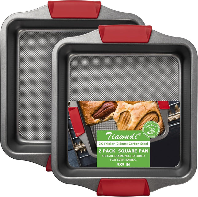 9 Square Cake Pan Set o 2 0.8mm Thick Heavy Duty Bakeware with Diamond Texture V1259-DP01-F-475