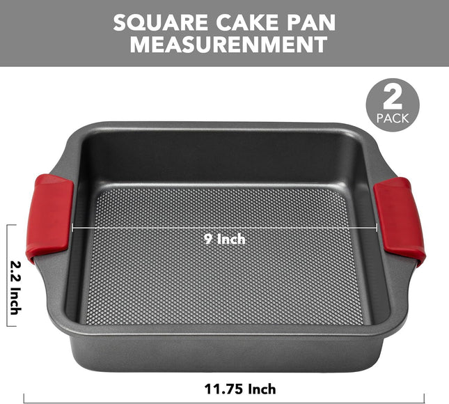 9 Square Cake Pan Set o 2 0.8mm Thick Heavy Duty Bakeware with Diamond Texture – product detail