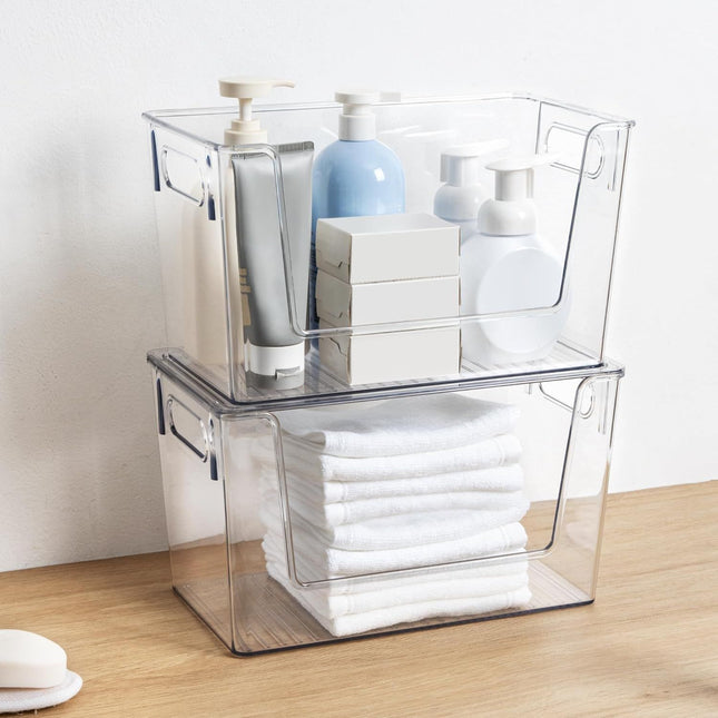 2 Pack Large Stackable Storage Bins Plastic Container Organizer with Open ront Pantry Organizers – product detail