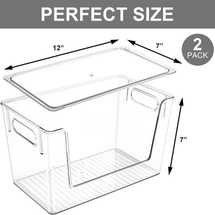 2 Pack Large Stackable Storage Bins, Plastic Container Organizer with Open ront, Pantry Organizers and Storage or Potato, Onion, ruit and Vegetable, Clear Kitchen Laundry Organizer with Lid