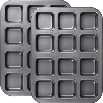 2 Pack Brownie Pan, Non-stick Bakeware or Bread and Loa, Heavy Duty Carbon Steel Mini Muin Pan, 12-Cavity