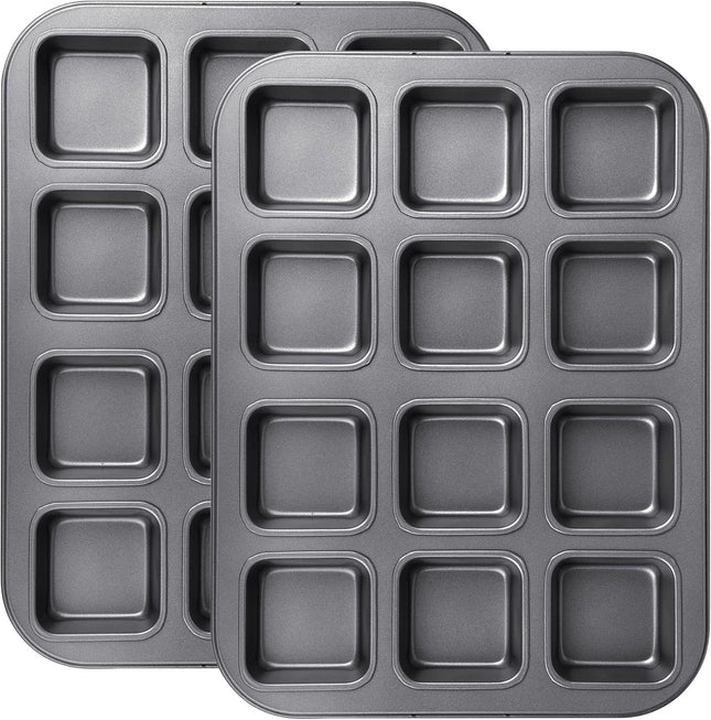 2 Pack Brownie Pan Non-stick Bakeware or Bread and Loa Heavy Duty Carbon Steel Mini Muin Pan 12-Cavity
