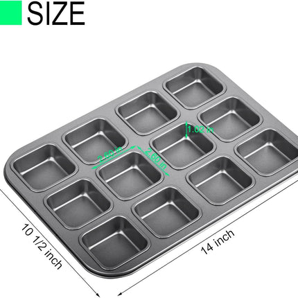 2 Pack Brownie Pan, Non-stick Bakeware or Bread and Loa, Heavy Duty Carbon Steel Mini Muin Pan, 12-Cavity