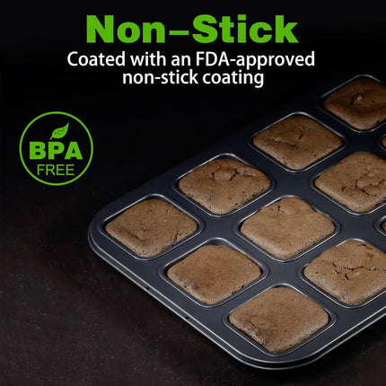 2 Pack Brownie Pan, Non-stick Bakeware or Bread and Loa, Heavy Duty Carbon Steel Mini Muin Pan, 12-Cavity