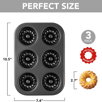 Mini luted Tube Cake Pan, 6 Cavity Baking Pan, Non-stick Baking Mold or Cupcakes, Donuts, Cornbread, Brownies, Jellies, Set o 3