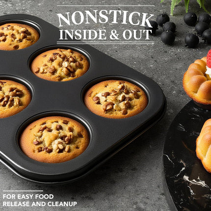 Mini luted Tube Cake Pan, 6 Cavity Baking Pan, Non-stick Baking Mold or Cupcakes, Donuts, Cornbread, Brownies, Jellies, Set o 3