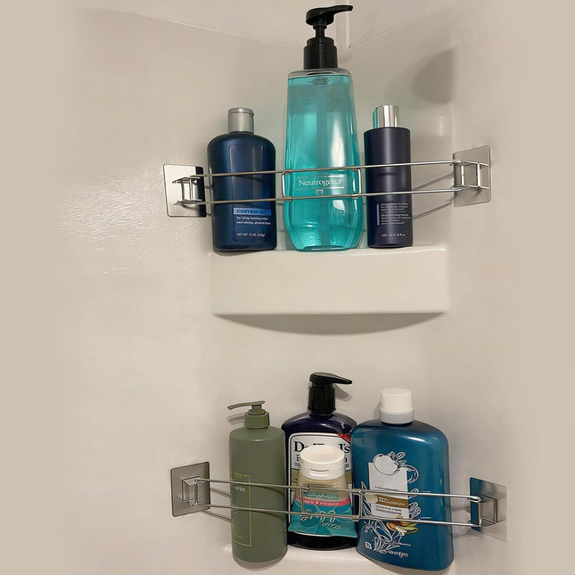 Safoner RV Shower Corner Storage Bar- Adjustable Stainless Steel Rod for Corner Shelves in Camper