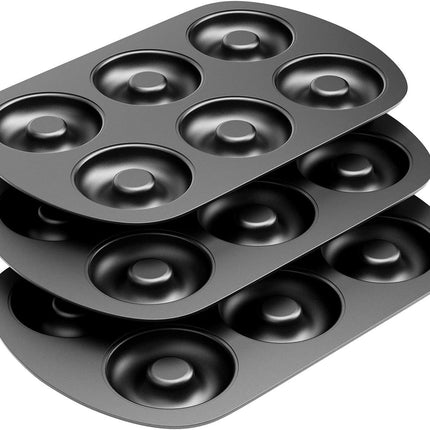 Non-Stick 6-Cavity Donut Baking Pans, Makes Individual ull-Sized 3 1/4" Donuts, Set o 3