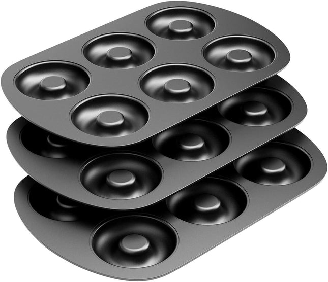 Non-Stick 6-Cavity Donut Baking Pans Makes Individual ull-Sized 3 1/4 Donuts Set o 3 V1259-DP01-F-481