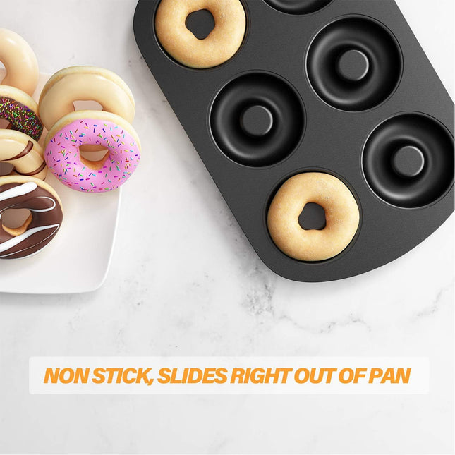 Non-Stick 6-Cavity Donut Baking Pans Makes Individual ull-Sized 3 1/4 Donuts Set o 3 – product detail