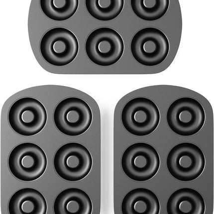 Non-Stick 6-Cavity Donut Baking Pans, Makes Individual ull-Sized 3 1/4" Donuts, Set o 3