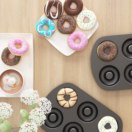 Non-Stick 6-Cavity Donut Baking Pans, Makes Individual ull-Sized 3 1/4" Donuts, Set o 3