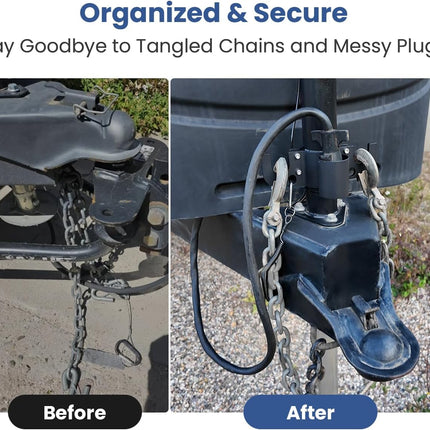 Safoner Aluminum Trailer Towing Chain Organizer with 7-Way Plug Holder- Heavy-Duty RV Tongue Jack Accessories