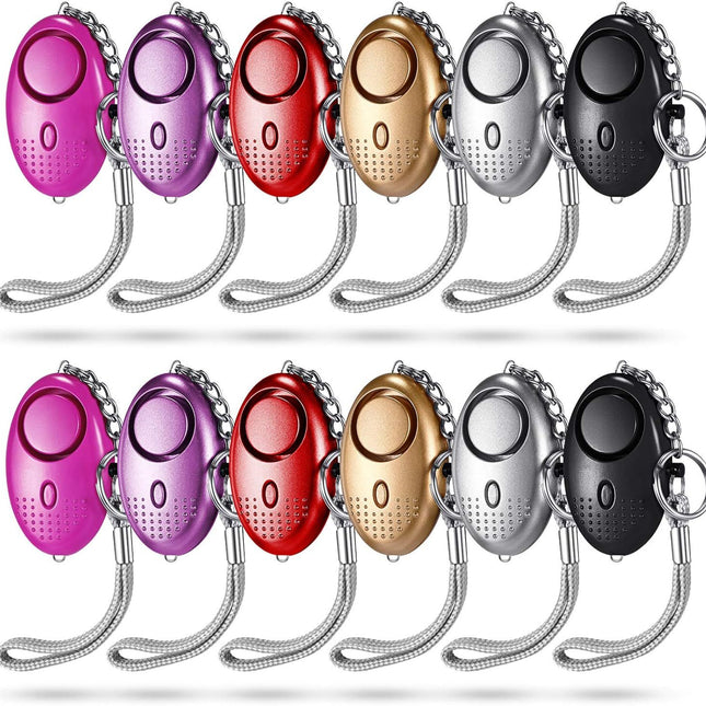12-Piece Personal Alarm Set, Emergency LED Light Keychain Alarms in 6 Colors or Women & Men