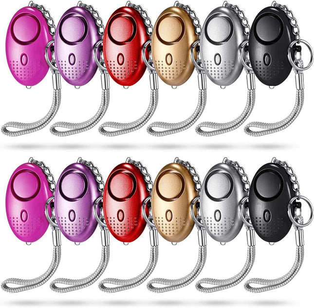 12-Piece Personal Alarm Set Emergency LED Light Keychain Alarms in 6 Colors or Women & Men