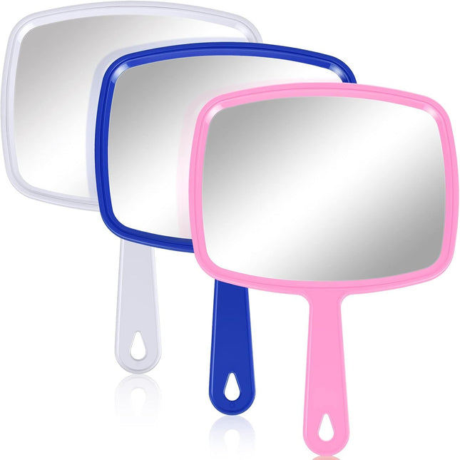 3 Pcs Hand Handheld Mirrors with Handle Bulk Small Portable Salon Barber Hairdressing Vanity
