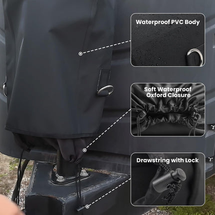 RV Electric Tongue Jack Cover – Heavy-Duty Waterproof Design with Chain Hooks, Protective Black Cover for Outdoor Camper Accessories