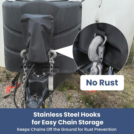 RV Electric Tongue Jack Cover – Heavy-Duty Waterproof Design with Chain Hooks, Protective Black Cover for Outdoor Camper Accessories