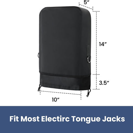 RV Electric Tongue Jack Cover – Heavy-Duty Waterproof Design with Chain Hooks, Protective Black Cover for Outdoor Camper Accessories