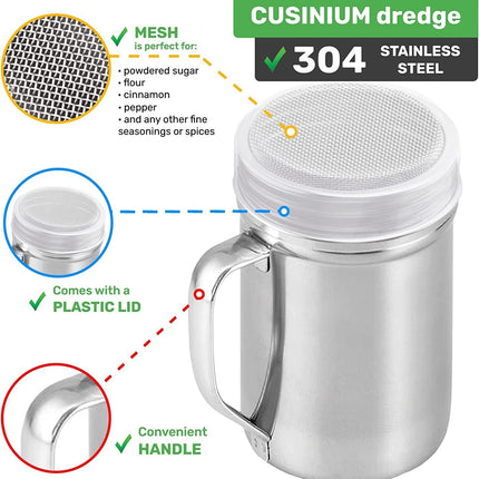 14 Ounce Powdered Sugar Shaker Duster With Handle - ine Mesh - With Plastic Cap - Pack o 4