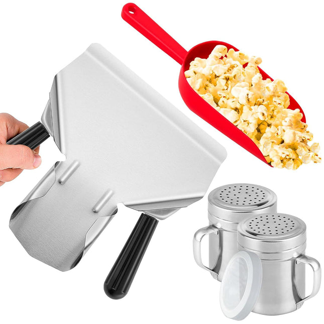 Double Handle Concession Popcorn Scoop Plus 16 oz Red Popcorn Plastic Scoop Plus 2-pcs 10 oz Dredge Shakers