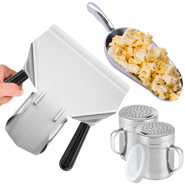 Double Handle Concession Popcorn Scoop Plus 12 oz Aluminium Popcorn Scoop Plus 2-pcs 10 oz Dredge Shakers