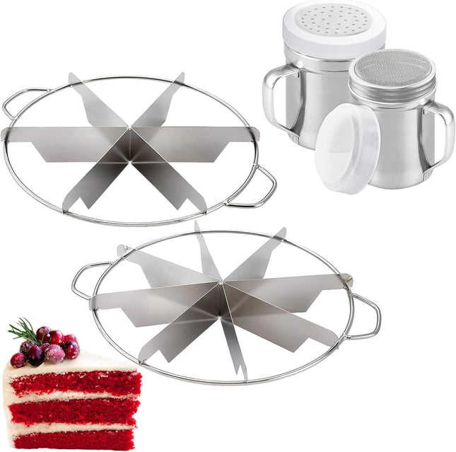10-inch Stainless Steel 8 Plus 6-Piece Pie Slicers Plus 6 oz ine Mesh Shaker Plus 10 oz Medium Holes Dredge