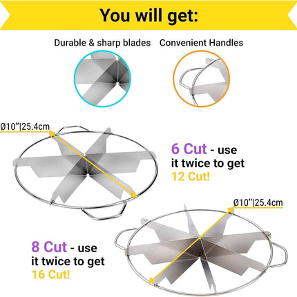10-inch Stainless Steel 8+6-Piece Pie Slicers + 6 oz ine Mesh Shaker + 10 oz Medium Holes Dredge - with Handles and Plastic Caps Bundle
