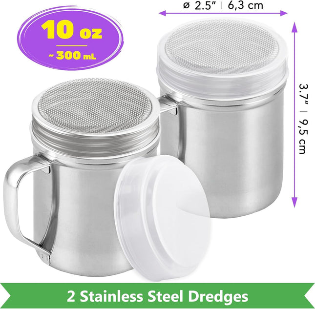 6-pcs 10 oz Stainless Steel Salt Pepper Dredge Shakers Plus 2-pcs 10 oz Powdered Sugar Shakers – product detail