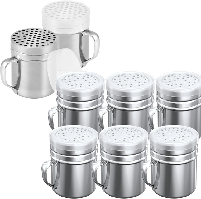 6-pcs 10 oz Stainless Steel Salt Pepper Dredge Shakers Plus 2-pcs 10 oz Metal Parmesan Cheese Shakers
