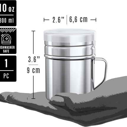 [6-pcs] 14 oz Metal Parmesan Cheese Shakers (Large Holes) + [1-pc] 10 oz Stainless Steel Salt Pepper Dredge Shaker - with Plastic Caps & Handles Bundle