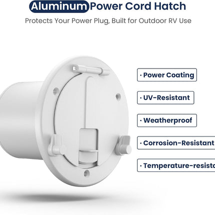 Safoner Aluminum RV Power Cord Hatch Cover, Electric Cable Pass-Through Hatch, Accepts 30A/50A Plugs (Non-Handle), Fits 3.5" Opening, RV Must Have Accessories for Travel Trailer, White