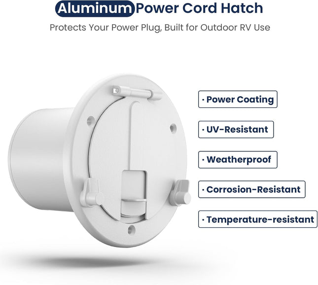Safoner Aluminum RV Power Cord Hatch Cover Electric Cable Pass-Through Hatch Accepts 30A/50A – product detail