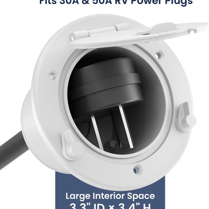 Safoner Aluminum RV Power Cord Hatch Cover, Electric Cable Pass-Through Hatch, Accepts 30A/50A Plugs (Non-Handle), Fits 3.5" Opening, RV Must Have Accessories for Travel Trailer, White