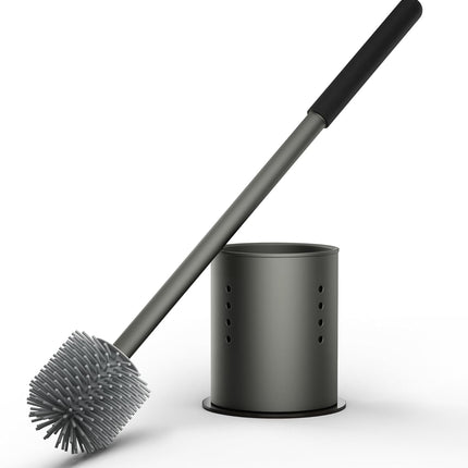 RV Toilet Brush and Holder Set- One-Piece Long Handle, Silicone Head, Magnetic Base- RV Bathroom Cleaning Kit, RV Essentials Accessories for Camper, Trailer, Motorhome