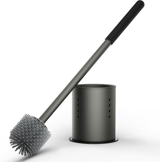 RV Toilet Brush and Holder Set- One-Piece Long Handle Silicone Head Magnetic Base- RV Bathroom