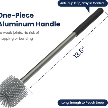 RV Toilet Brush and Holder Set- One-Piece Long Handle, Silicone Head, Magnetic Base- RV Bathroom Cleaning Kit, RV Essentials Accessories for Camper, Trailer, Motorhome