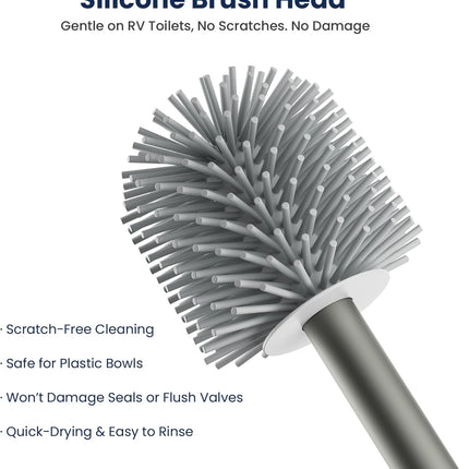 RV Toilet Brush and Holder Set- One-Piece Long Handle, Silicone Head, Magnetic Base- RV Bathroom Cleaning Kit, RV Essentials Accessories for Camper, Trailer, Motorhome