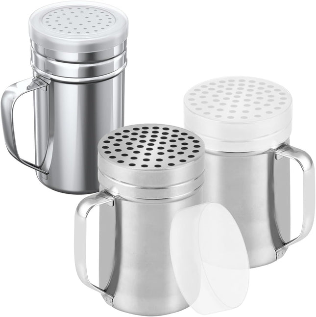 2-pcs 14oz Metal Parmesan Cheese Shakers (Large Holes) Plus 1-pcs 14oz Stainless Steel Salt &